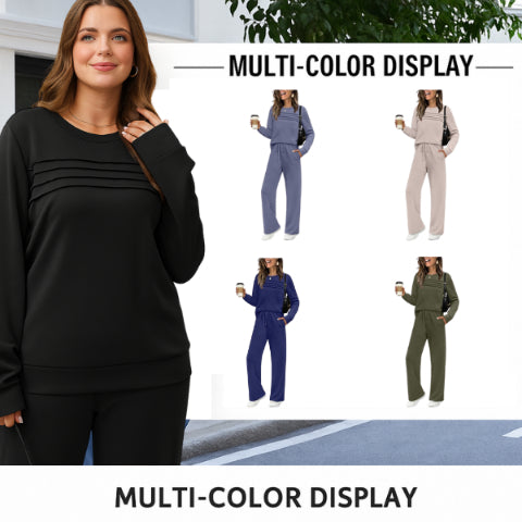 ✨Women’s Crew Neck Lounge Set - Soft Cotton Top & Drawstring Pants